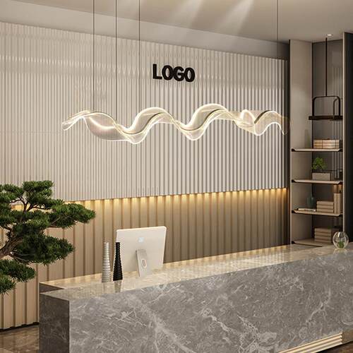 个性酒店大堂前台吧台亚克力飘带吊灯茶室餐厅现代简约艺术造型灯