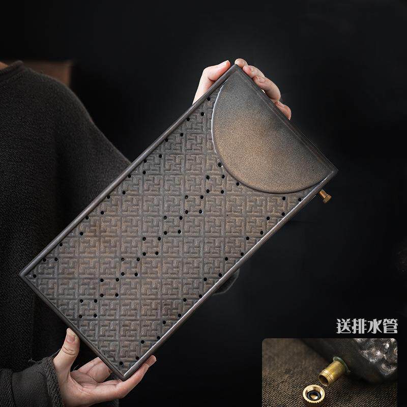 陶瓷干泡茶盘家用排水托盘复古茶台长方形储水茶托盘中式简约茶海