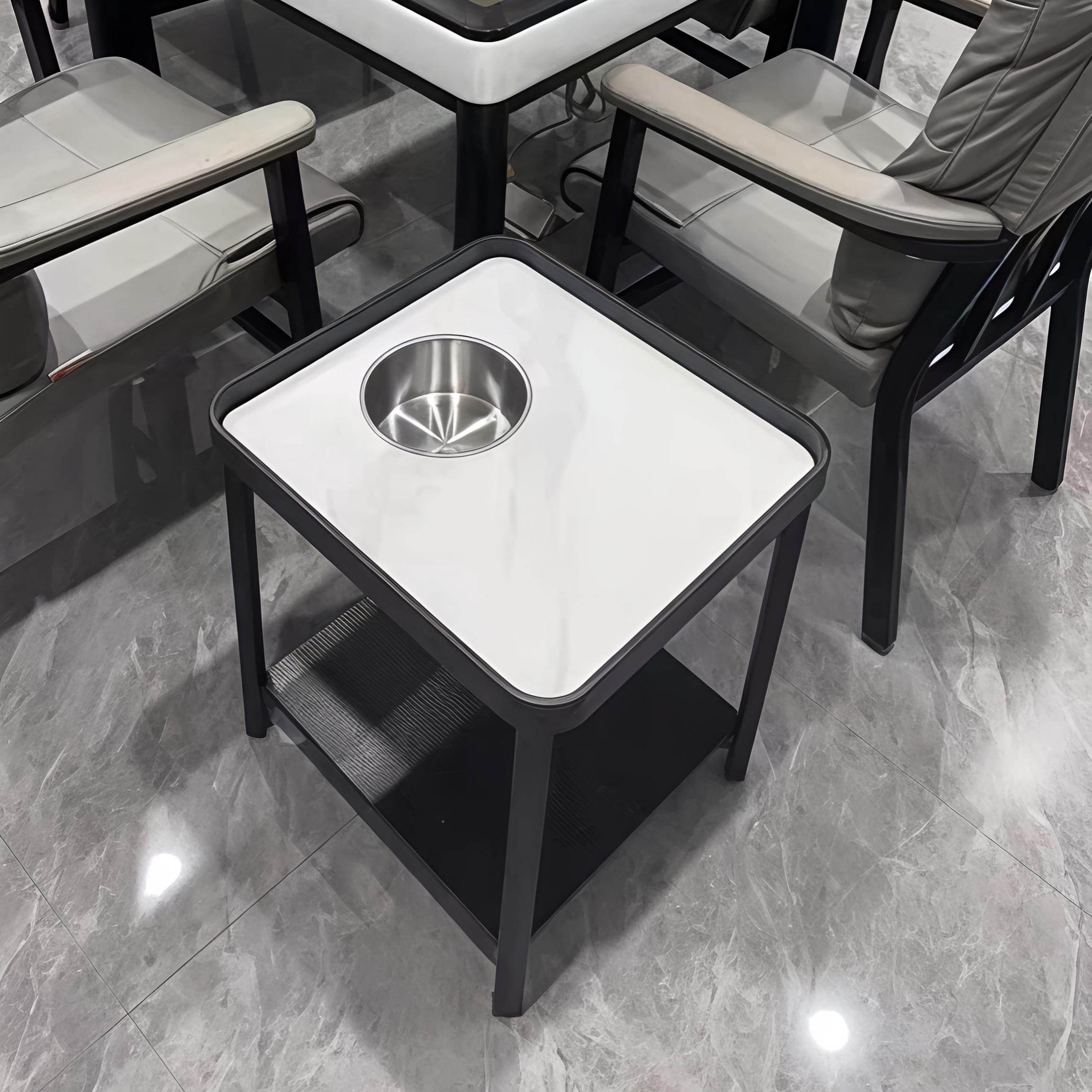 茶楼棋牌室麻将桌旁边小茶几茶水架现代高级感岩板麻将机围栏茶几