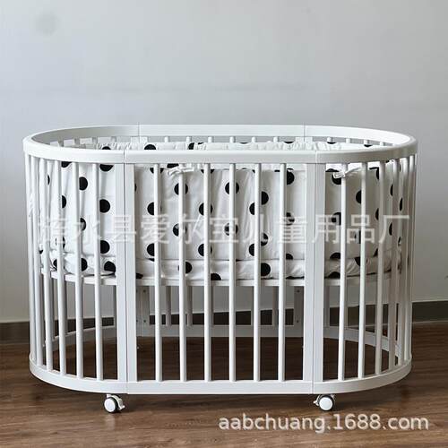 轻奢婴儿床白色松木材质多用途bb床可加长儿童床做书桌睡板可调