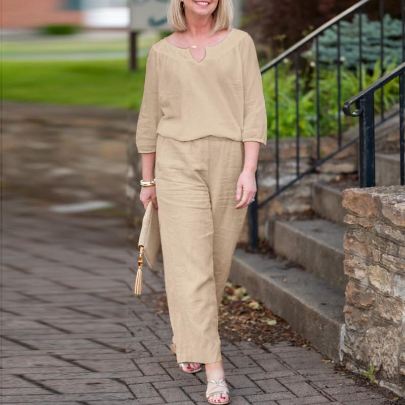 Pocket Color Mid Size Top Womens Button Set Solid V-Neck