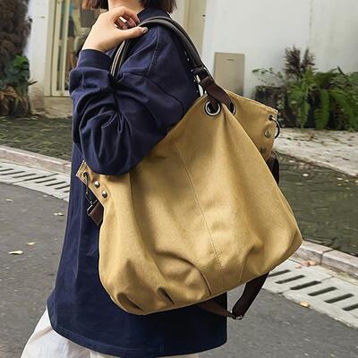 日系复古帆布包大容量通勤托特包男款休闲潮牌单肩斜挎包女手提包