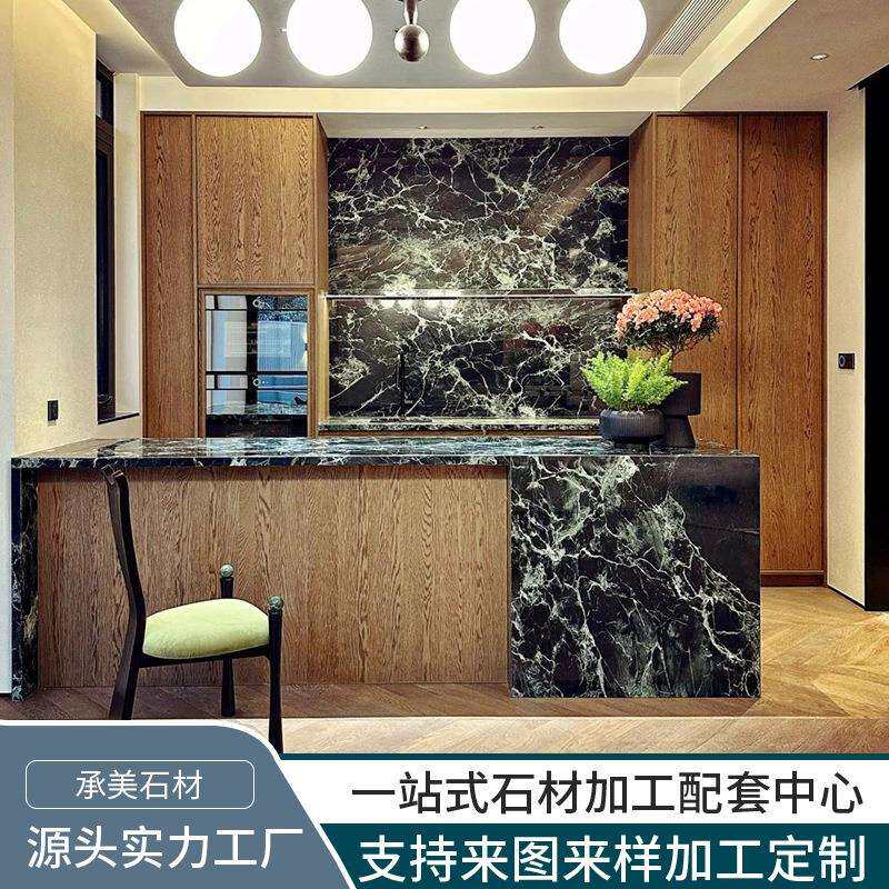 源头工厂谱拉达绿岛台天然大理石奢石厨房客厅大平层别墅酒店前台
