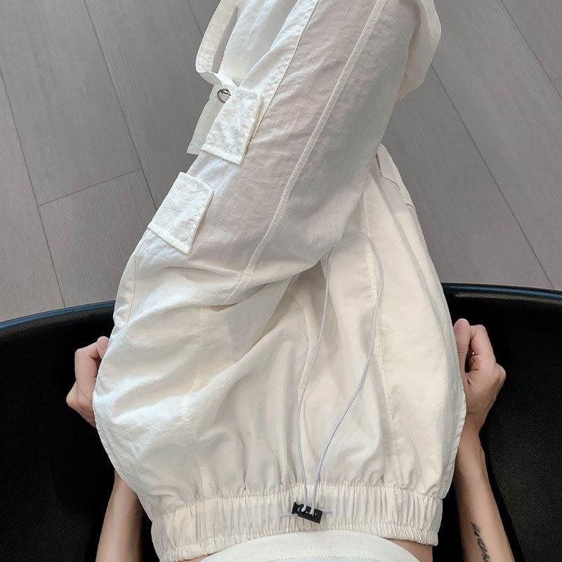 白色工装裤女春夏2026新款高腰休闲阔腿裤小个子美式速干运动裤子
