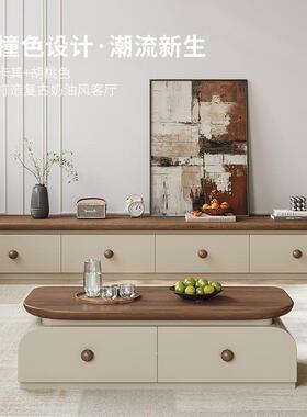 2025新款简约现代奶油风松木转角电视柜E0级实木中古风电视柜