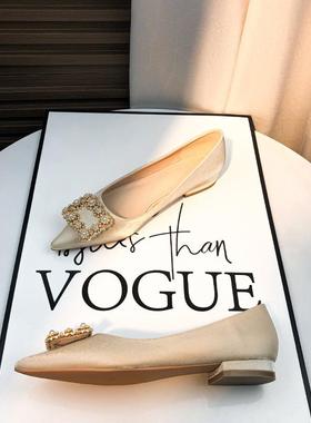 19601-133职业尖头平底鞋气质水钻夏季水钻软底通勤浅口单鞋定制