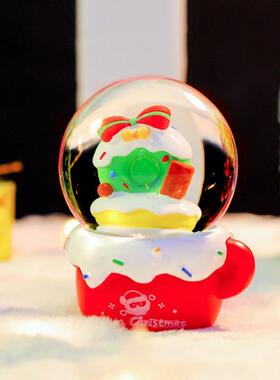 新款跨境圣诞节装饰品迷你水晶球发光内景飘雪水球圣诞礼物伴手礼