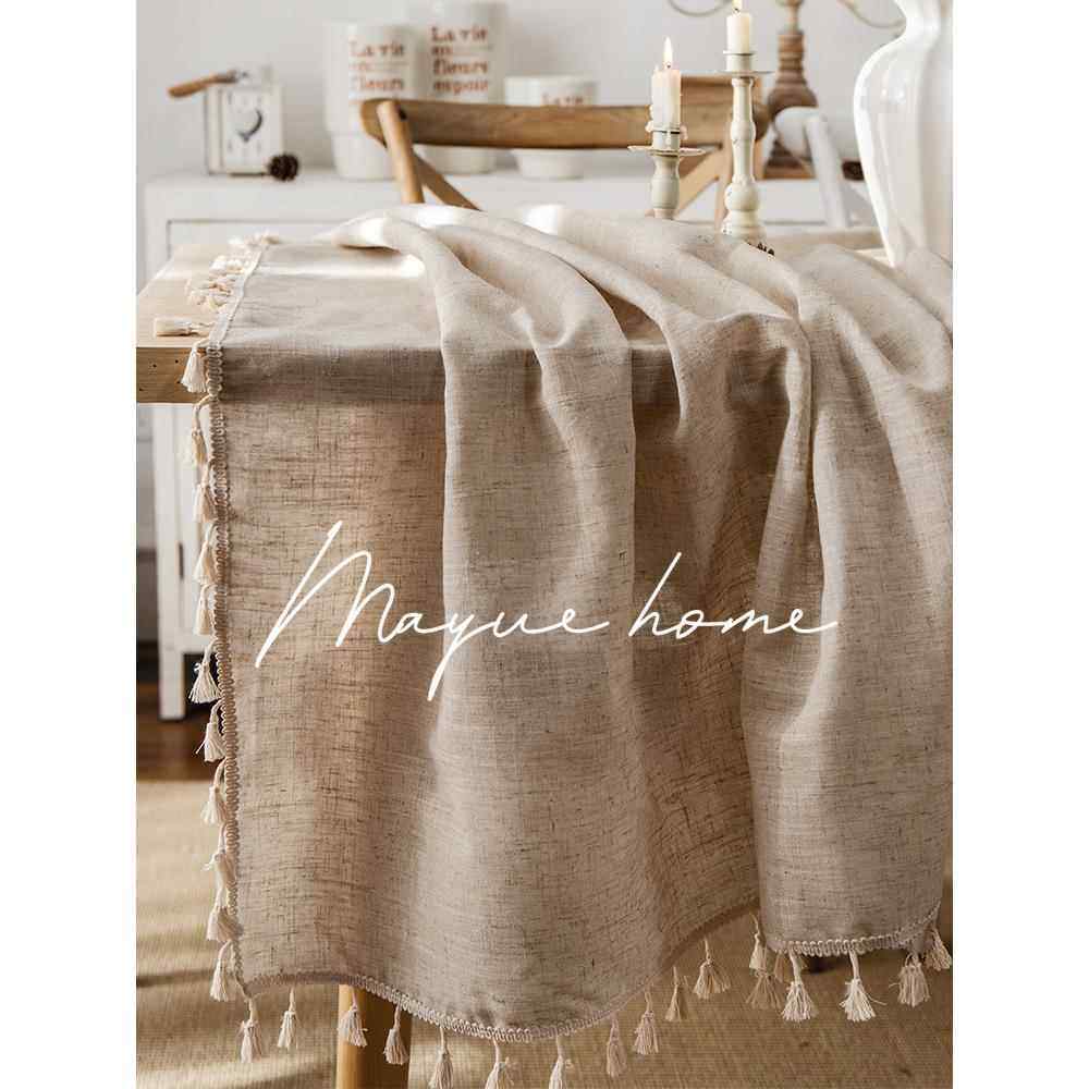 棉麻布艺茶几盖巾文艺复古桌布电视柜北欧流苏餐桌台布家用长桌垫,居家布艺,桌布,淘宝优惠券,粉丝福利购,淘宝优惠卷