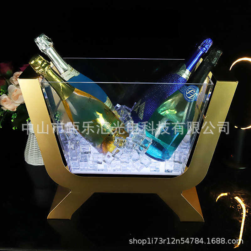 创意酒吧发光冰桶led充电亚克力金属红酒架6支装香槟船厂家自销