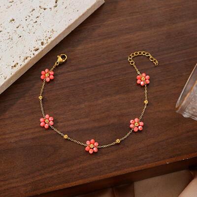 Colorful flower bracelet for women, gold-plated crystal
