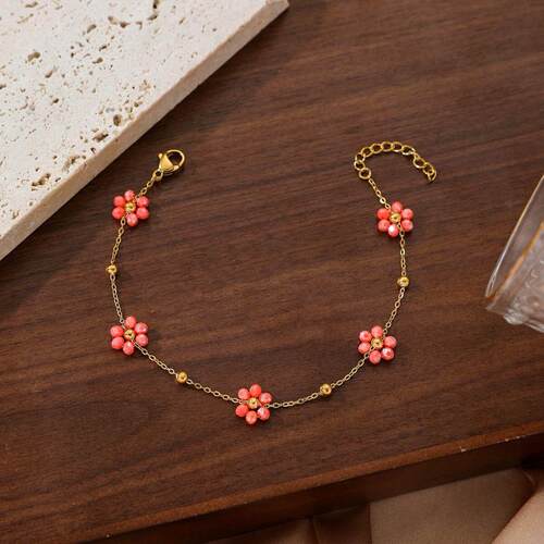 Colorful flower bracelet for women, gold-plated crystal