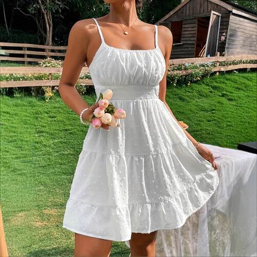 French Bubble Texture Halter Dress , Fresh Sweet Goddess