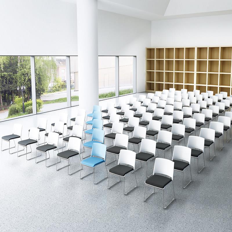 简约学生培训椅带桌板镂空塑料会议室椅子工型固定会客椅办公椅