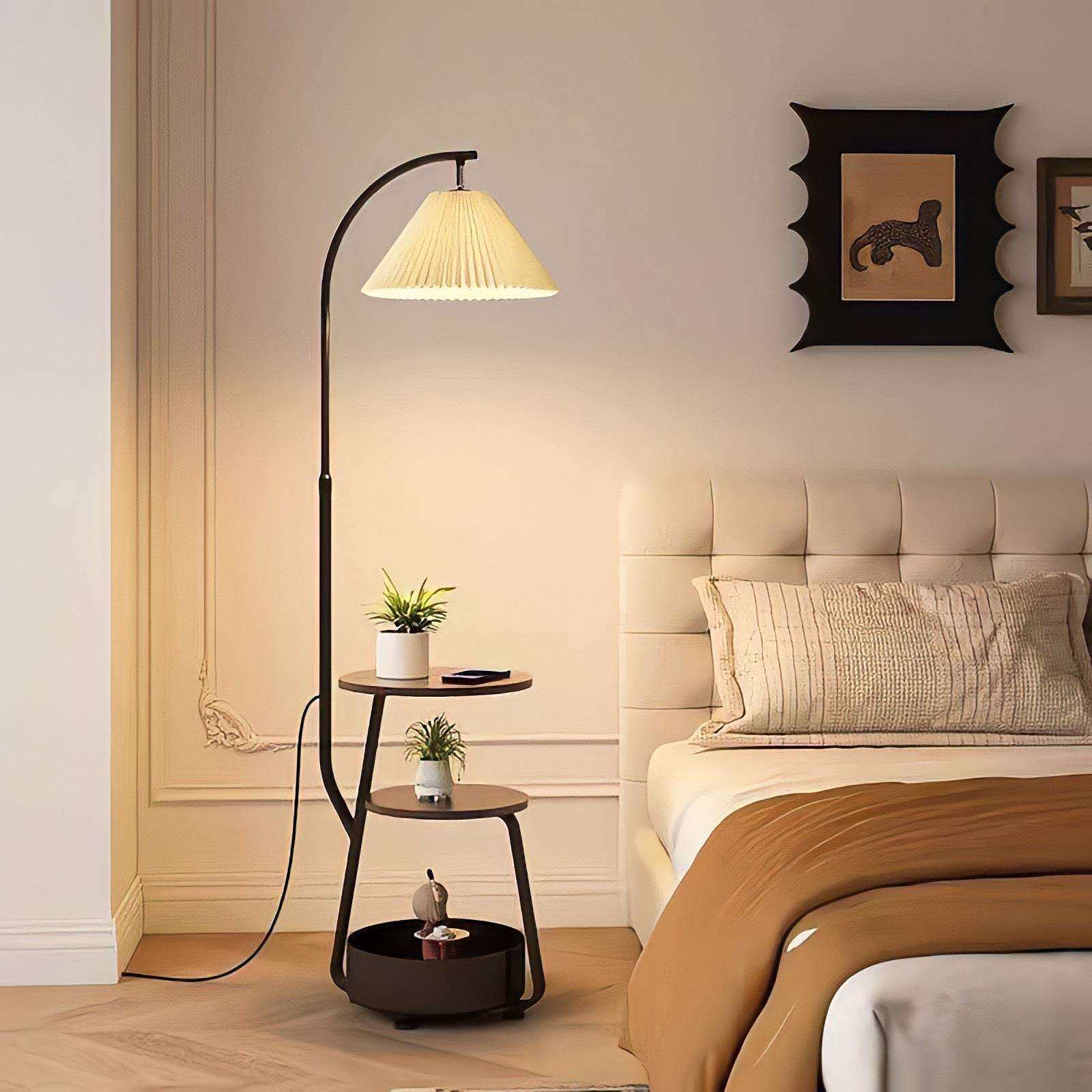 奶油风落地灯北欧客厅中古风沙发卧室床头柜一体简约高级立式台灯