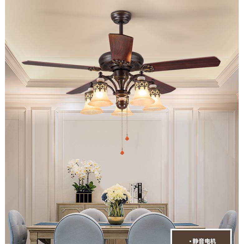 【折扣价】美式风扇吊灯客厅木叶带风扇的吊扇灯卧室家用简约欧式