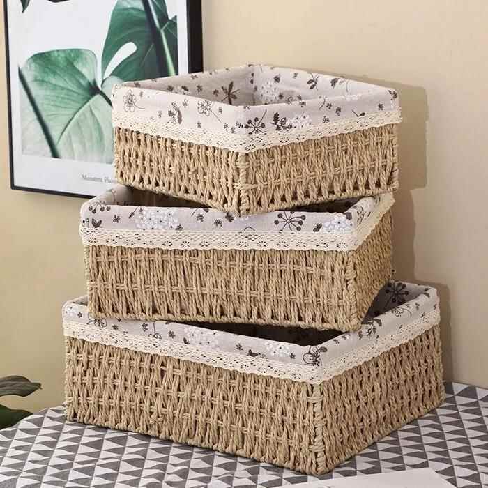 大容量袜子内衣收纳箱藤编布艺零食杂物床头收纳筐书籍文具收纳盒