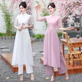 改良国风美容院美容师足疗技师工作服女SPA按摩足浴气质长裤 套装