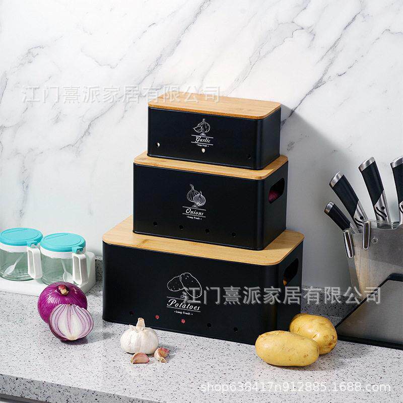 竹盖黑色储存土豆洋葱大蒜收纳盒厨房食物储存箱大容量