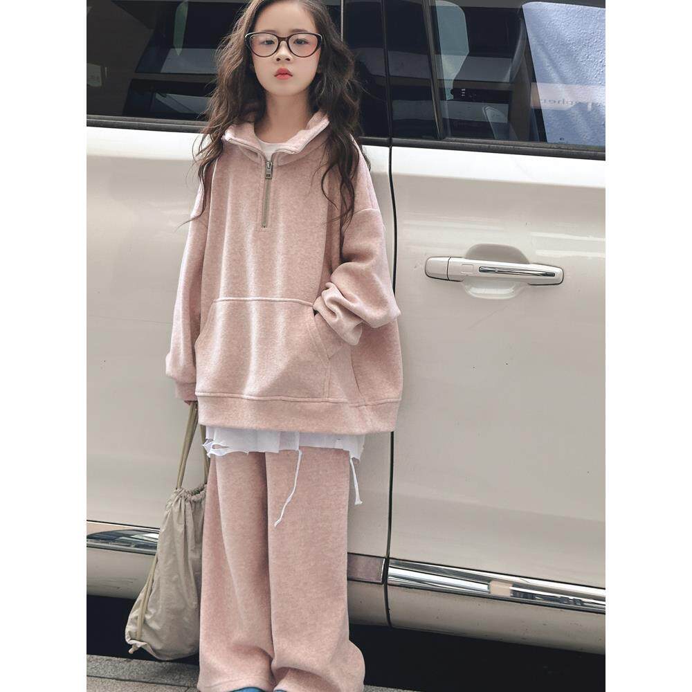 法国BADNUT女童卫衣套装春秋2025新款儿童韩系运动上衣两件套