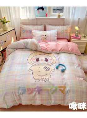kt猫亲卡通可爱三件套水洗真床上四件丝套端丝滑肤158888床单被套