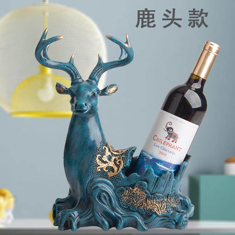欧式酒架摆件树脂鹿头红酒架木质装饰酒柜洋酒架酒店鹿角工艺品