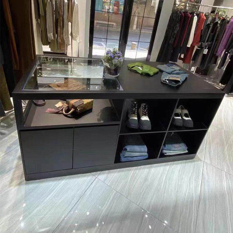 服装店中岛柜流水台女装童装店边柜烤漆展示桌黑色覆古鞋包收纳柜