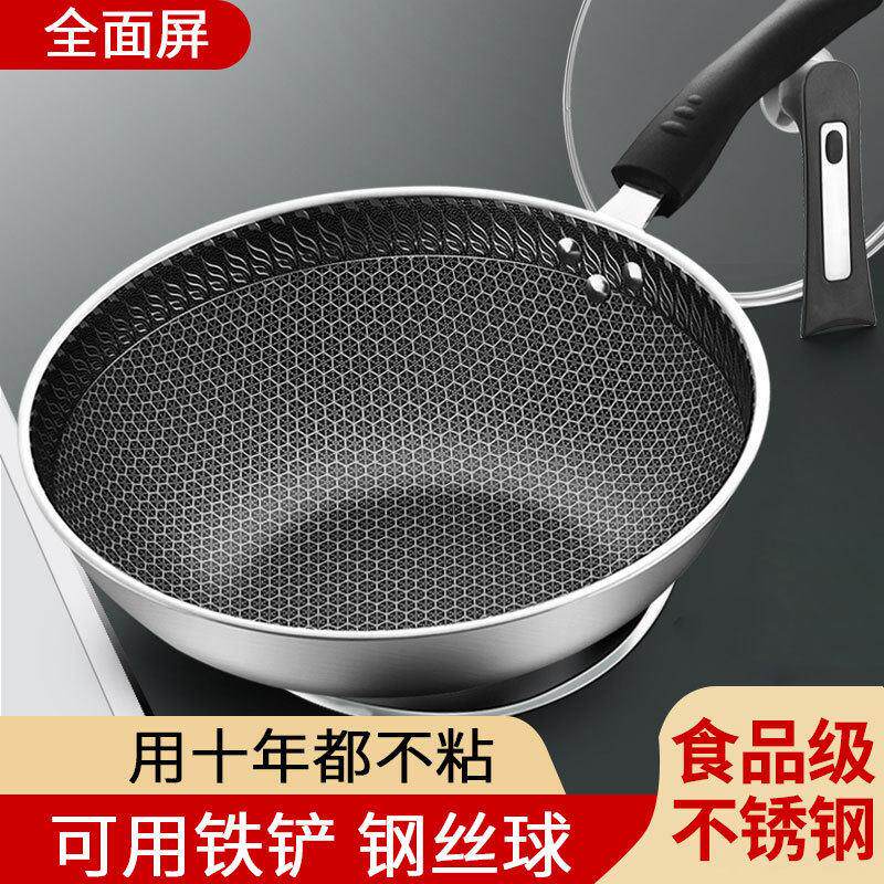 德国进口不锈钢炒锅商用家用厨师饭店瓦斯灶专用单柄炒锅圆底加