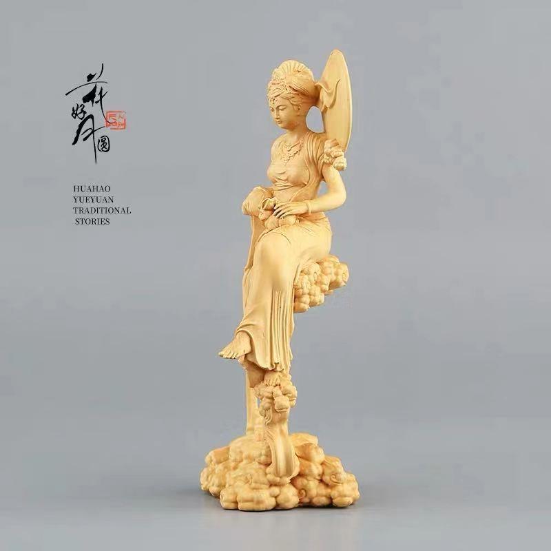 黄杨木嫦娥奔月汽车装饰摆件雕刻工艺品 文玩艺术车饰手把件