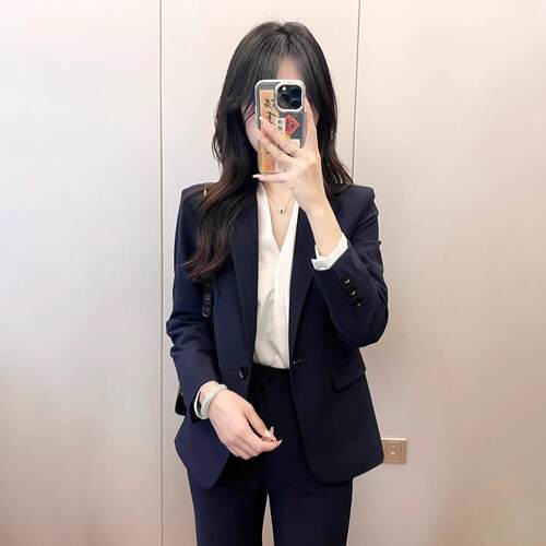 藏青色西装套装女春秋经理工作服职业气质大学生公考面试正装西服