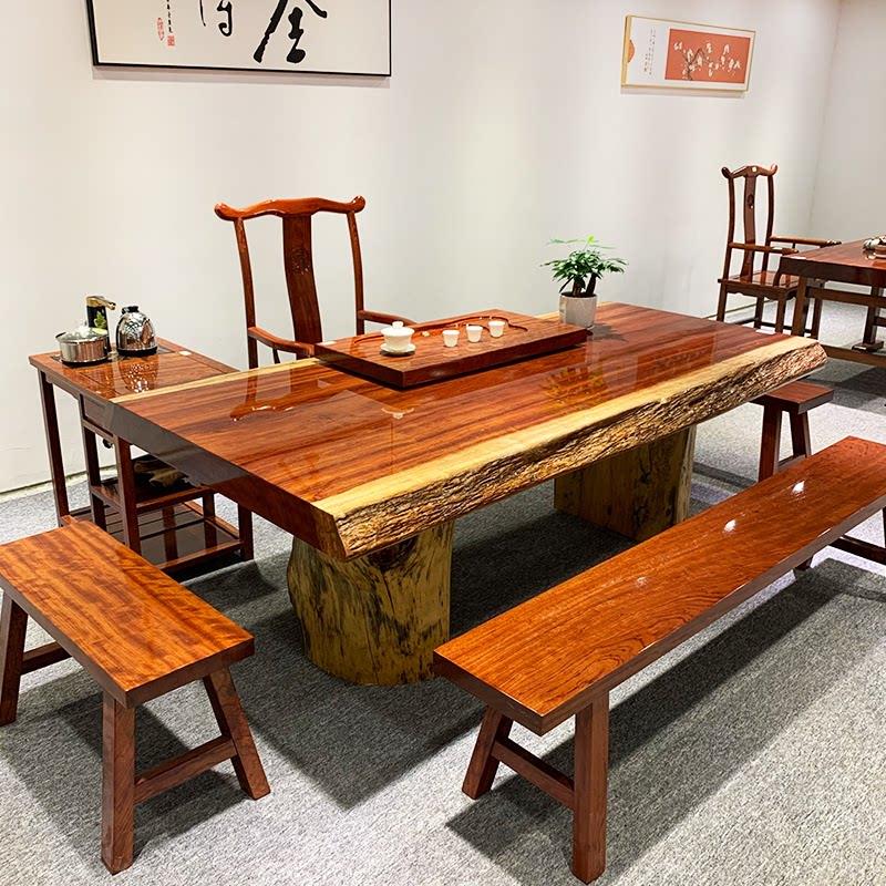 巴巴实木大板原木乌木茶几,红木奥坎茶几,简单的新中国风行政桌