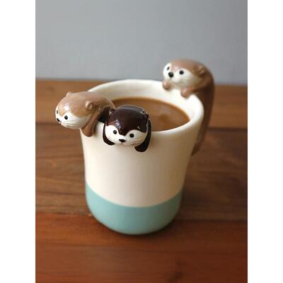 日本Decole马克杯海獭咖啡杯手工陶瓷可爱水獭家用高颜值喝水杯子