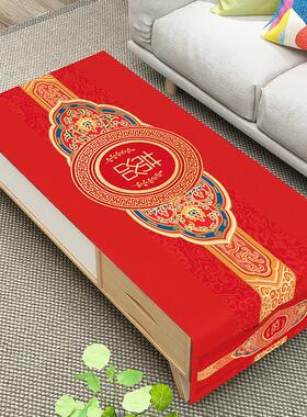 红色新款中式喜庆结婚茶几布盖布台布棉麻防水桌布传统婚礼定制