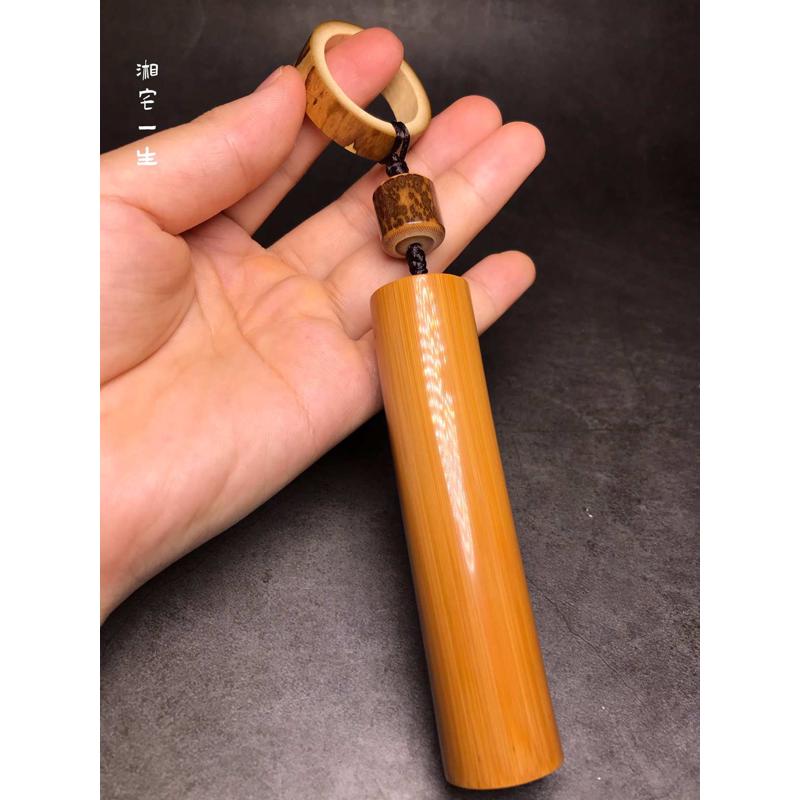 红皮老料实心竹手把件手工实心玉竹挂件配梅鹿竹桶珠精工文玩竹棍