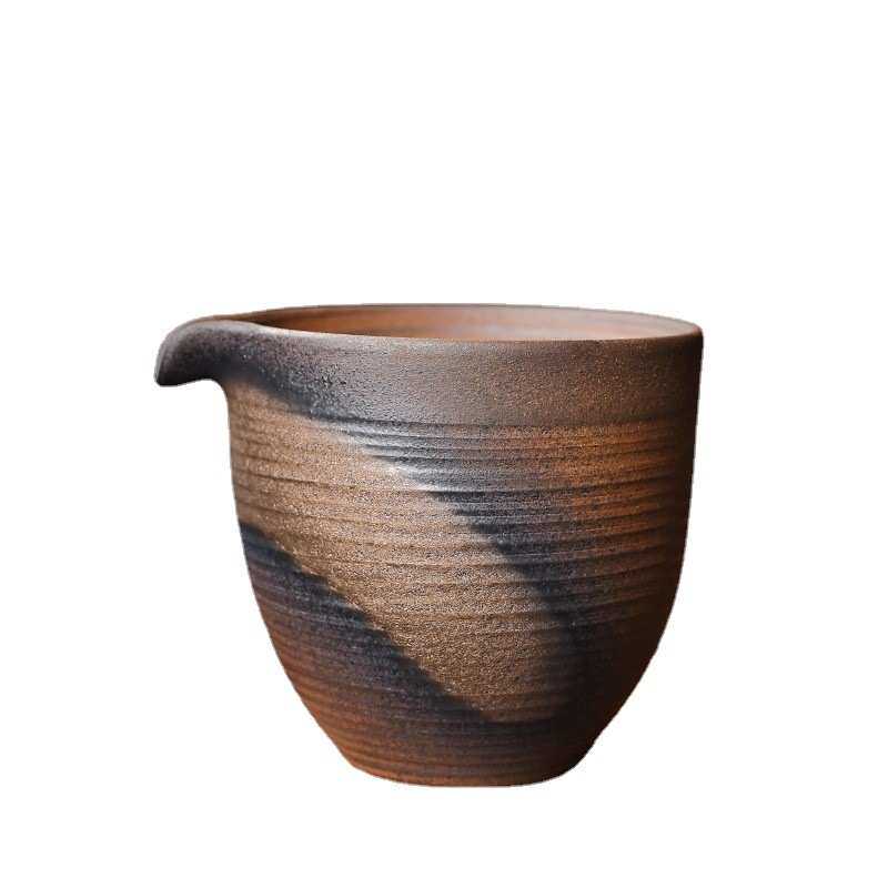 玉堂鎏金杯陶瓷复古杯 公道磨砂匀烧海分侧茶器杯茶把柴德公日式