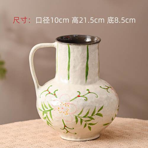 高档景镇陶古瓷花瓶轻奢德高感手工级手绘绿色中式覆客厅插花摆件
