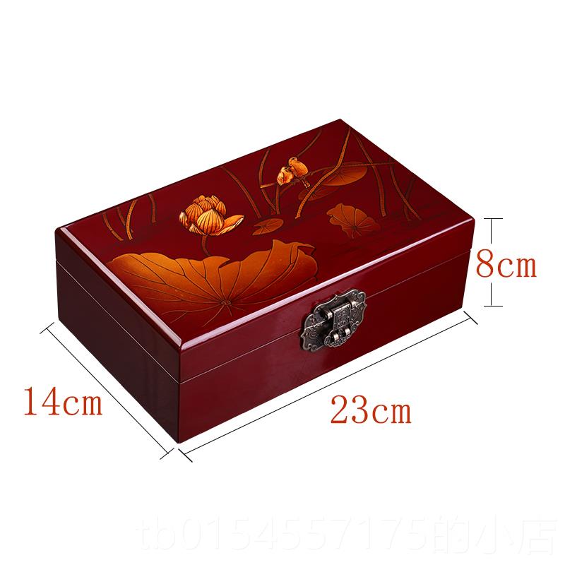 正品黑加红奢国潮风木质漆首纳饰盒高档器中式收盒复古国风轻七夕