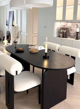 复古黑中古色法式复古风黑色全实木餐桌椅组合小户型家用椭圆VSa