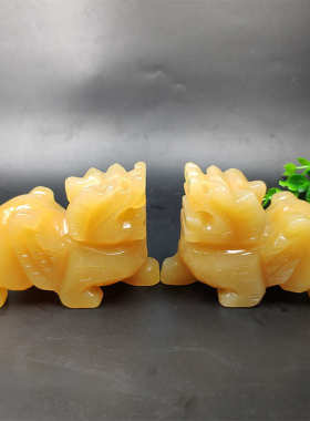 米黄玉貔貅摆件 玉器工艺品貔貅摆件一对 玉石飞天貔貅摆件批发