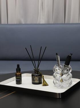 北欧简约长方形圆角金属皮革托盘创意组合客厅玄关卧室家居装饰品