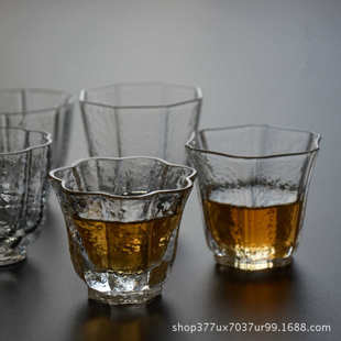 花瓣锤纹透明玻璃品茗杯主人杯功夫小茶杯子高端杯 厂家批发日式
