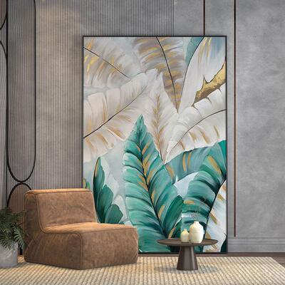 现代轻奢客EM-2189厅玄关饰芭蕉叶北欧沙发背景墙级壁画高感竖版