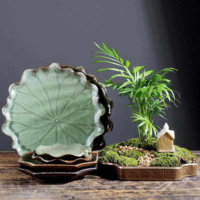 中式花盆 创意陶瓷中国风艺术盆景托盘 绿植盆栽文竹多肉盆