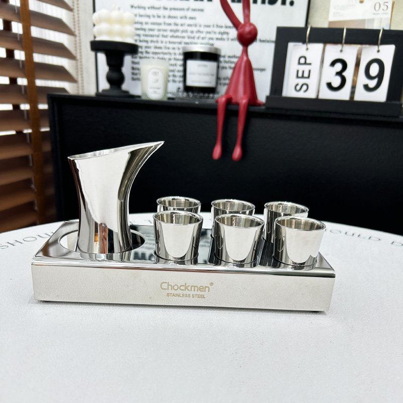 卓德铭18/10不锈钢高端白酒盅子弹酒杯套组分酒器收纳盒烈酒杯