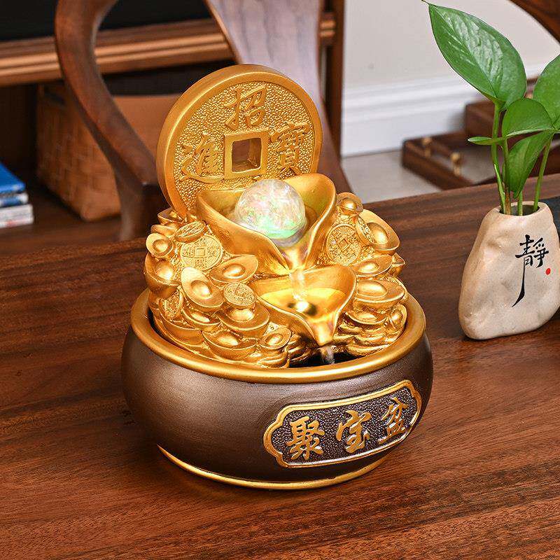 聚宝盆流水生财摆件循环水景客厅玄关桌面转运珠风水轮开业乔迁礼