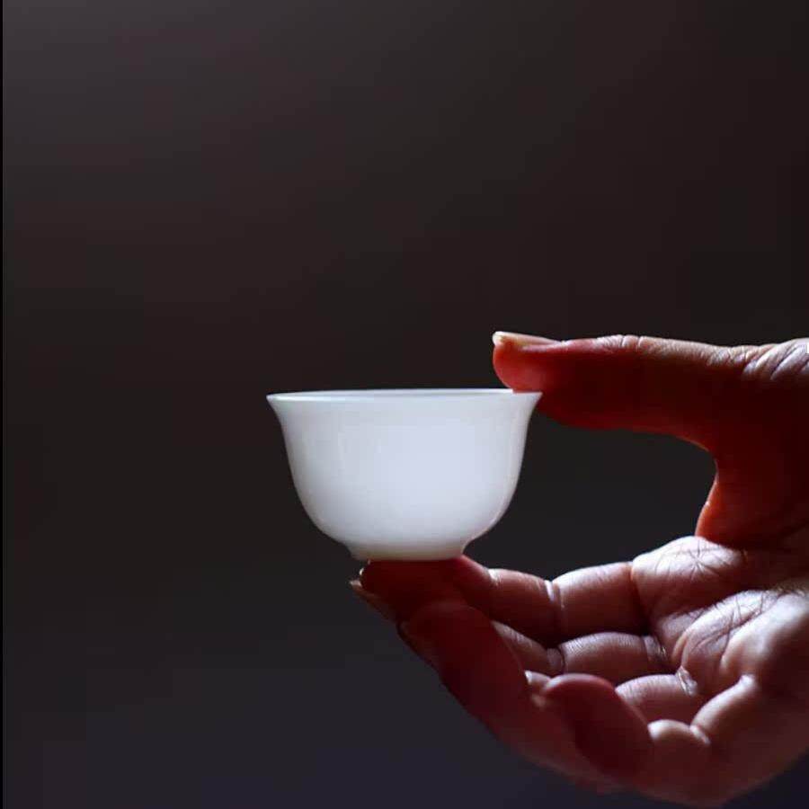见山阁｜正宗骨瓷小茶杯品茗杯特薄胎白玉令单个白瓷潮州工夫茶具