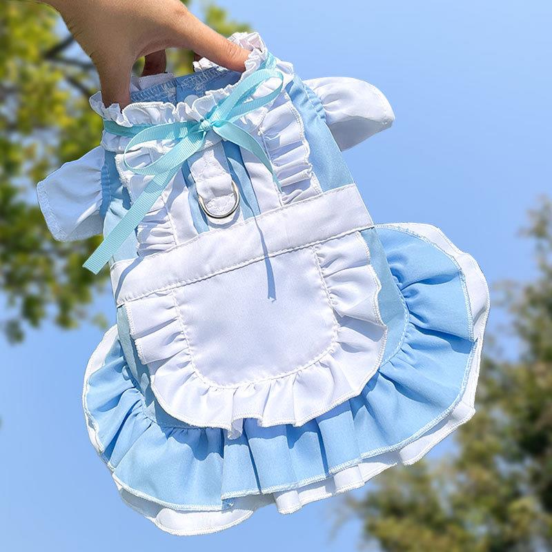 女仆宠物猫咪狗狗春夏狗衣服猫用品可挂牵引遛狗裙子法斗中型犬