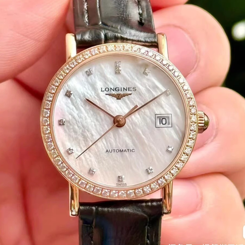 好价9.8新 浪琴博雅18K金镶钻自动机械贝母钻石女表L4.378.9.87.0