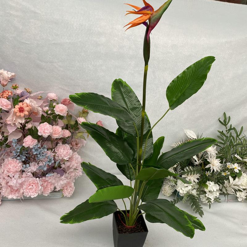 天堂鸟单双头仿真花 8叉龟背带盆绿植盆栽室内摆放人造花图片