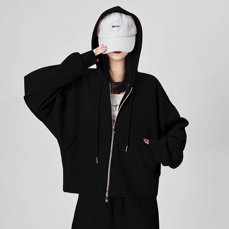 黑色连帽卫衣女春秋新款韩版宽松显瘦拉链外套秋冬百搭上衣
