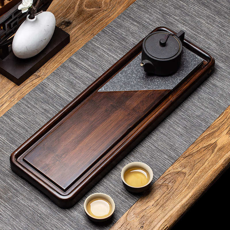 楠竹乌金石干泡茶盘排水家用实木茶台茶海日式功夫茶具小型一人用